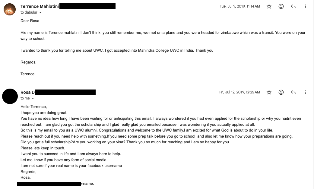 Rosa email conversation